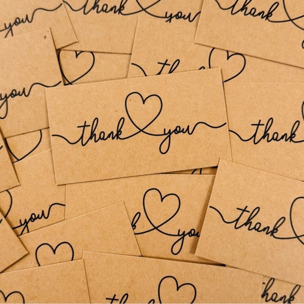 25 Kraft Paper Thank You Cards (2x3.5in)